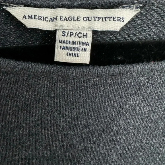 American Eagle Y2K Grey/Blue Cropped Floral Embroidery Sweatshirt Size Small S - Picture 9 of 11